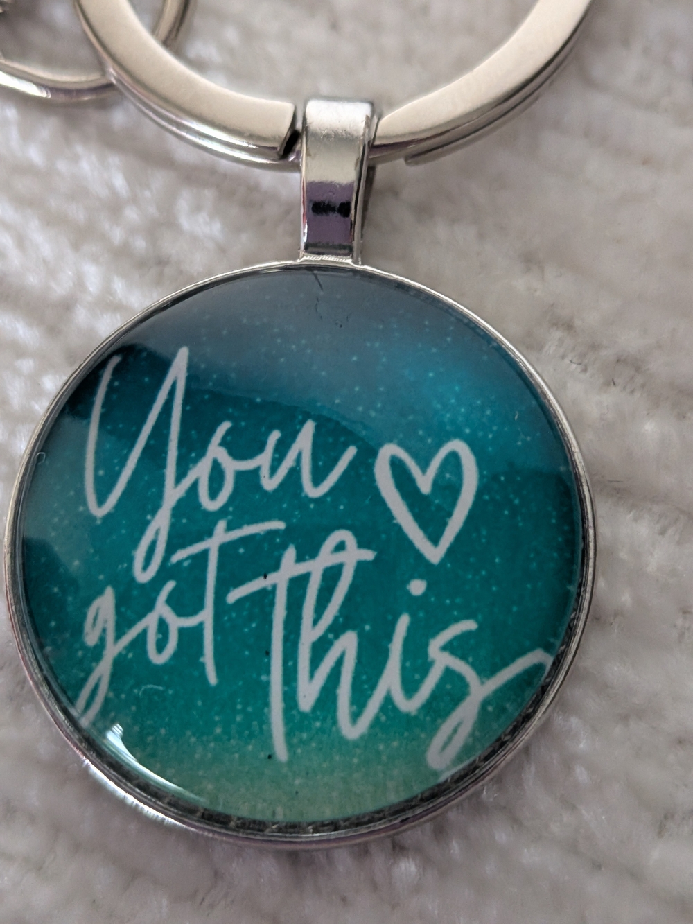 Inspirational "You Got This" Keychain Teal Blue Swivel Clasp Metal Glass - Picture 2 of 7